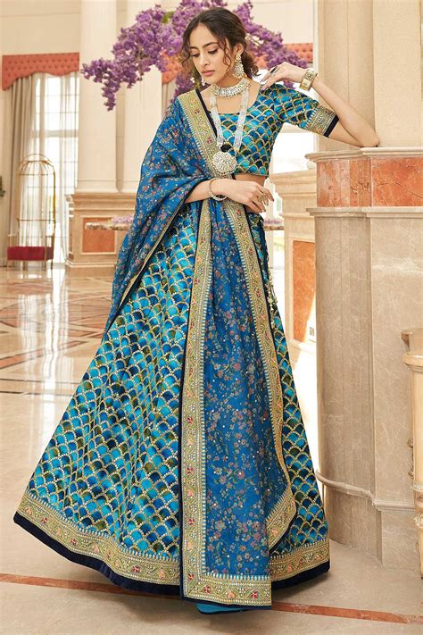 Buy Navy Blue Silk Embroidered Designer Lehenga Set Online Like A Diva