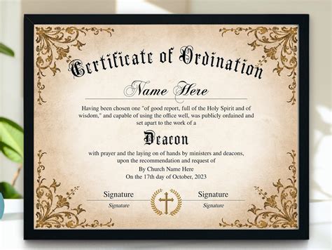 Deacon Ordination Certificate Template Printable Editable Certificate Of Ordination Editable