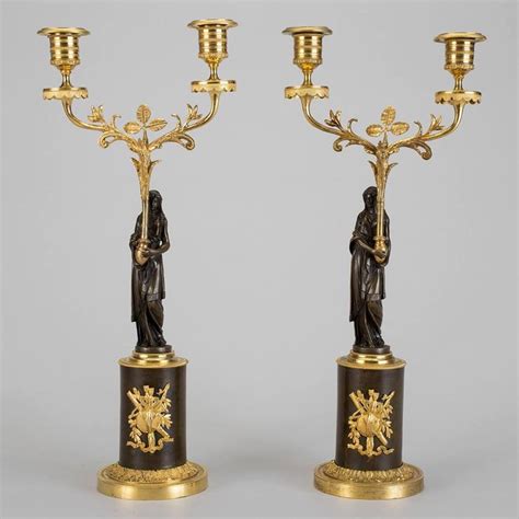 Par De Candelabros Franceses Imperio Em Bronze Gilded A Ouro Do Inicio