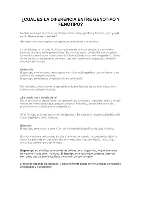 CUÁL ES LA Diferencia Entre Genotipo Y Fenotipo - ¿CUÁL ES LA