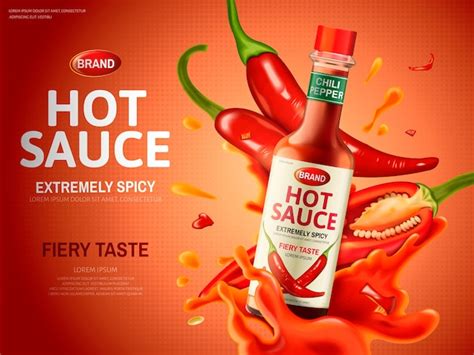 Premium Vector Hot Sauce Ad With Many Red Chili Peppers And Sauce