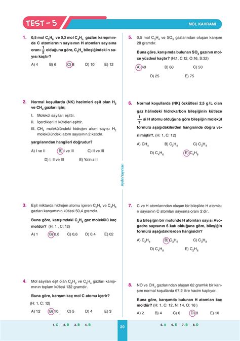 TYT AYT Kimya 10 Sınıf Ders İşleyiş Modülleri Modül 2 Mol Kavramı