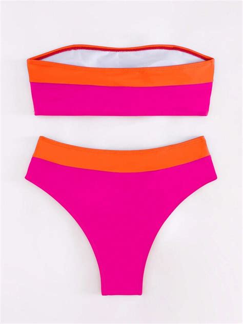 Colorblock Bandeau Bikini Swimsuit Shein Usa