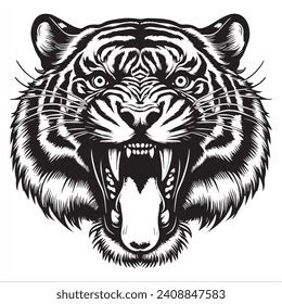 Tiger Head Black White Angry Roaring Stock Vector (Royalty Free ...