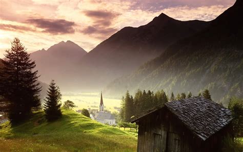 Nature Landscape Sunrise Hut Church Mountain Mist Forest Valley Grass