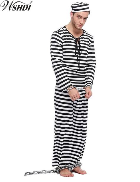 Hot Sale Mens Prisoner Costume Jail Man Convict Adult Halloween Costume