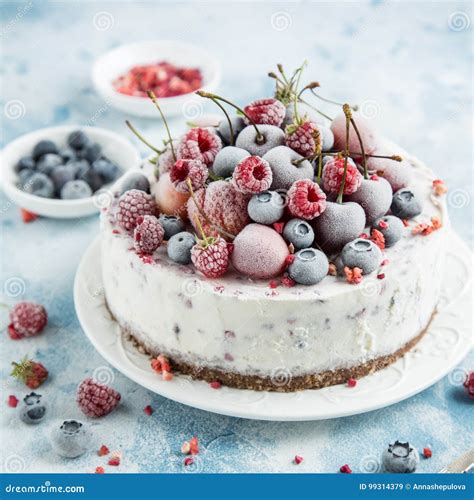 Berry Ice Cream Cake Served with Frozen Berries Stock Image - Image of ...