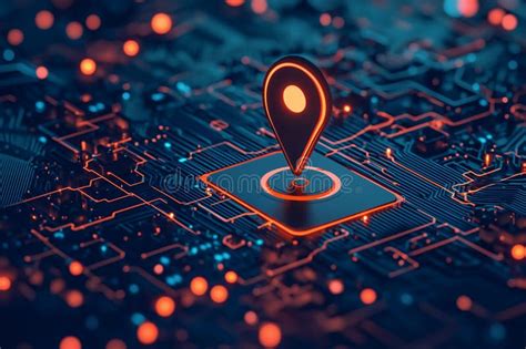 Digital Location Pin on Glowing Circuit Board Representing Gps ...