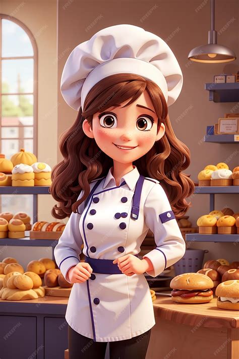 Premium Ai Image Cute Bakery Chef Girl Smiling In Uniform Mascots