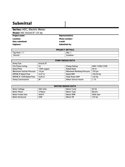 Fire Pump Specs | PDF | Pump | Horsepower