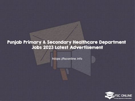 Punjab Primary And Secondary Healthcare Department Jobs 2023 Latest