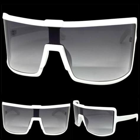 Oversized Exaggerated Retro Modern Shield Raver Sunglasses Large Big White Frame Ebay