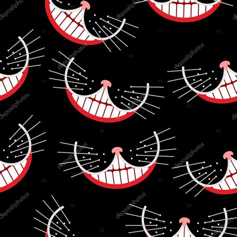 Cheshire Cat Smile Seamless Pattern Vector Background Stock Vector