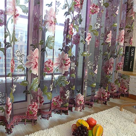 1M*2M Straight Base Net Curtains Floral Design Sheer Tulle Windows ...