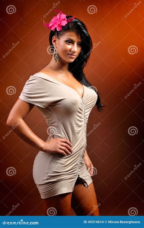 Bella Giovane Donna Sensuale Che Posa In Breve Vestito Fotografia Stock