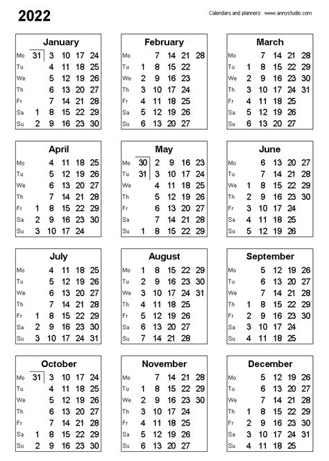 2020 2022 Printable Calendar