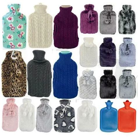 LARGE 2L NATURAL Rubber Hot Water Bottle With Warm Faux Fur Fleece