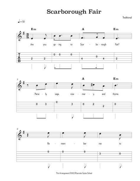 Scarborough Fair Arr Riverside Guitar School By Traditional Sheet Music For Guitar Tab At