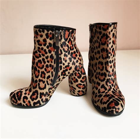 Womens Leather Boots Leopard Print Shoes Ankle Boots Animal Etsy