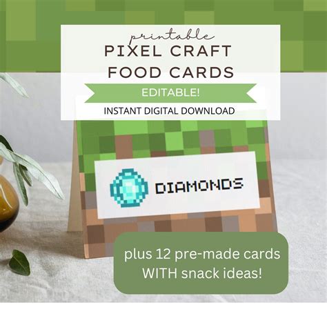 Pixel Craft Food Cards, Pixel Craft Food Labels, Pixel Craft Food Tent ...