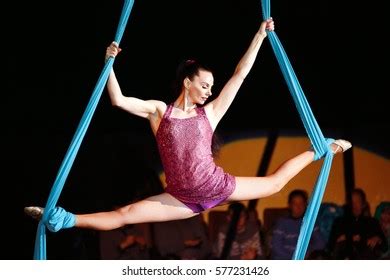 Acrobat Performs Difficult Trick Circus Stock Photo