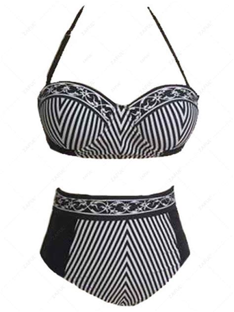 Off Striped Strapless Bikini Set In Black Zaful