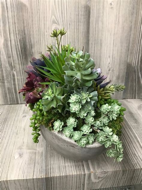 Faux Succulent Artificial Preserved Moss Cement Container Permanent