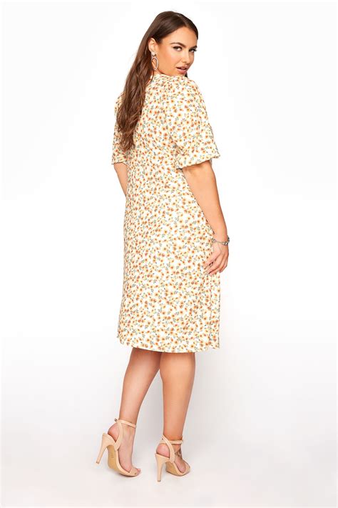 Yellow Ditsy Floral Puff Sleeve Dress Yours Clothing