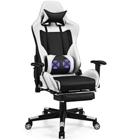 Costway Gaming Chair Massage Reclining Racing Office Computer Chair With Footrest White 28 5