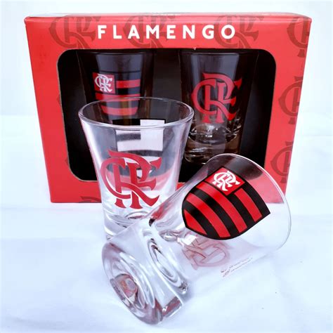 Copo Dose Conjunto time Flamengo bebida cachaça dois copos Shopee Brasil