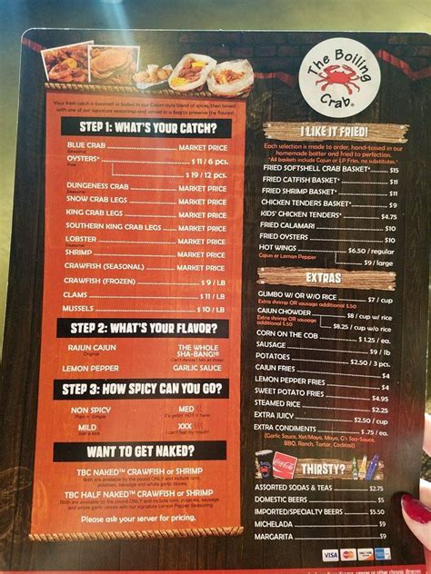 Menu at The Boiling Crab restaurant, Las Vegas, S Decatur Blvd