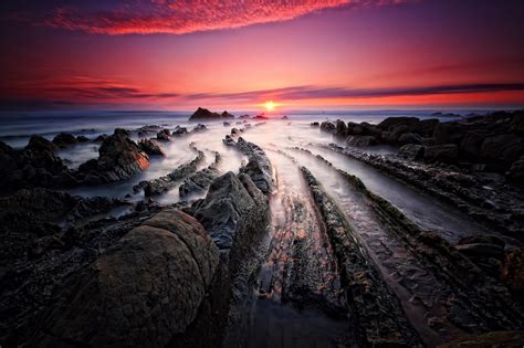 Wallpaper Sunlight Sunset Sea Rock Nature Shore Sand Beach