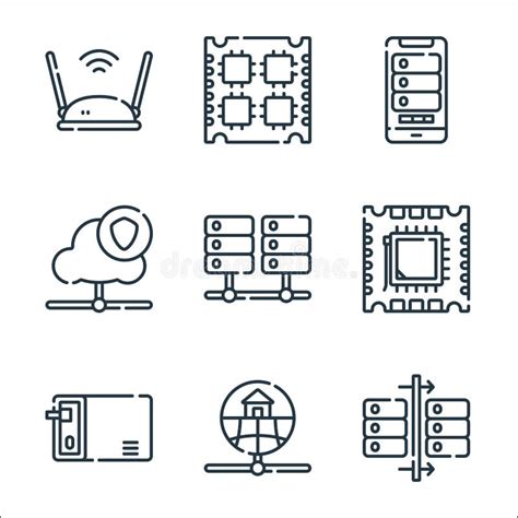 Iconos De L Nea De Bases De Datos Y Servidores Conjunto Lineal