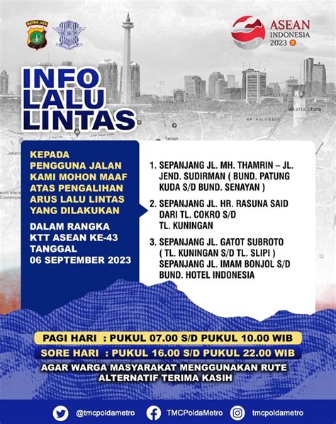 Info Penutupan Jalan KTT ASEAN Hari Ini 6 September 2023 Lengkap