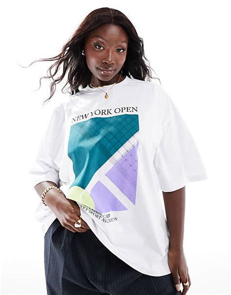 Asos Design Curve Oversized T Shirt With New York Open Tennis Graphic