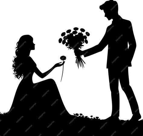 Premium Vector Silhouette Man Giving Flowers To Woman Stock Vector