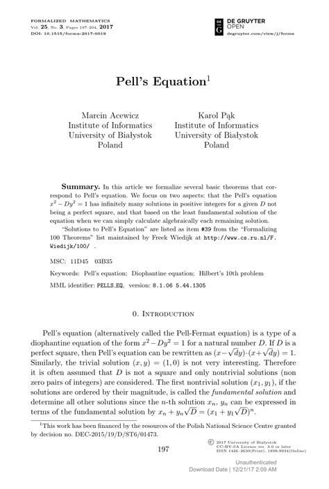 (PDF) Pell’s Equation