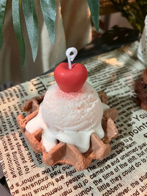 Cherry Ice Cream Croffle Candle Vanilla Ice Cream Novelty Candle Minimalist Candle Candle