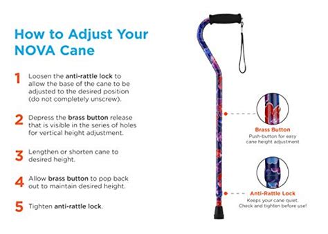 Nova Designer Walking Cane With Offset Handle Lightweight Adjustable