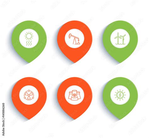 Power Energetics Electric Industry Energy Production Linear Icons On Marks Vector