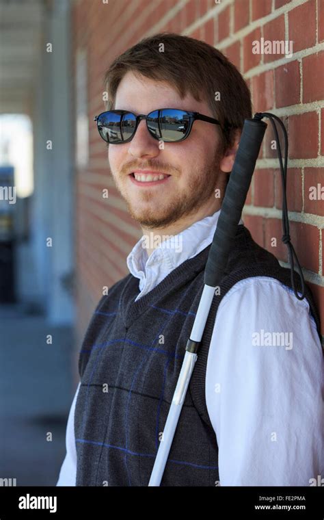 Young Blind Man With A Cane Stock Photo Royalty Free Image 94718746