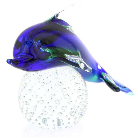 Murano Sculptures Murano Glass Dolphin On Base Blue And Green