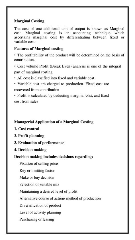 Marginal Costing Important Capsule Notes Marginal Costing The Cost Of