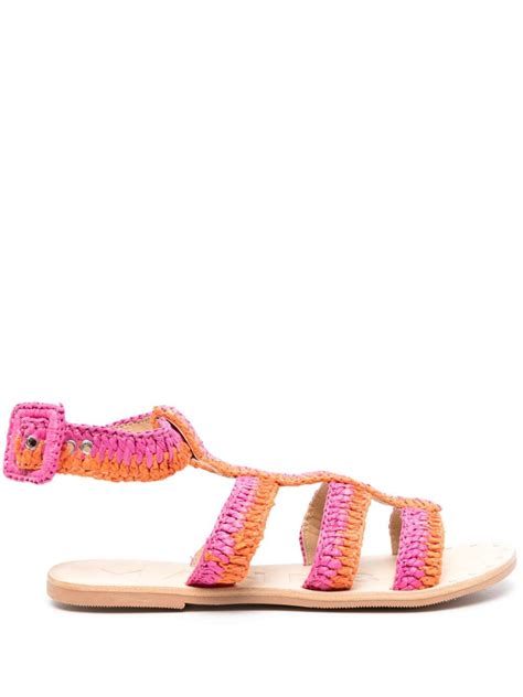 Manebi Gladiator Woven Strap Sandals Orange Editorialist