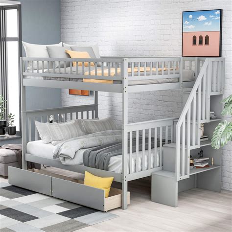 Buy Full Over Full Bunk Bed with Two Storage Drawers and Storage ...