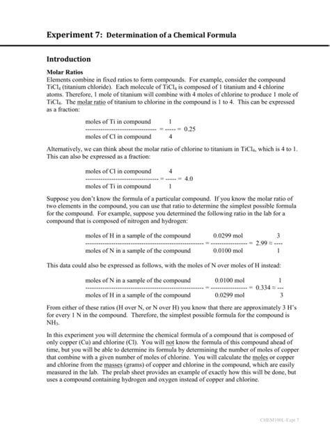 Experiment Determination Of A Chemical Formula Introduction