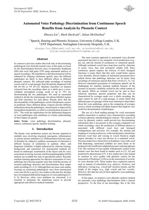 PDF Automated Voice Pathology Discrimination From Continuous Speech