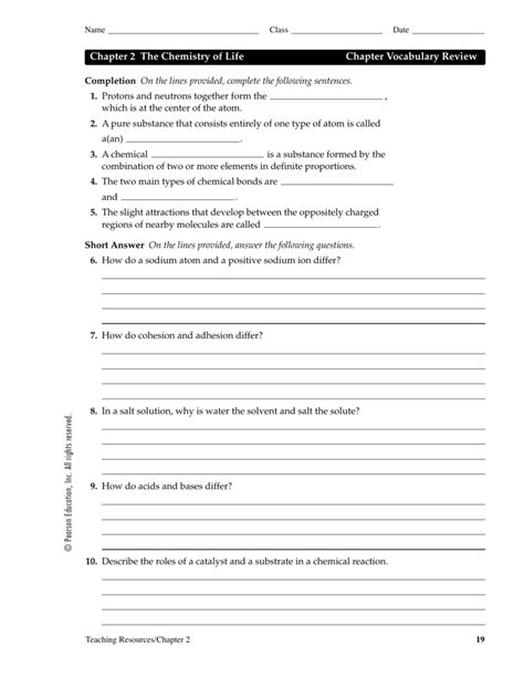 The Chemistry Of Life Worksheet - E-streetlight.com