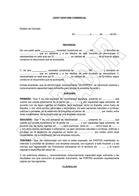 Contrato de joint venture Características Modelo en PDF Asesorías