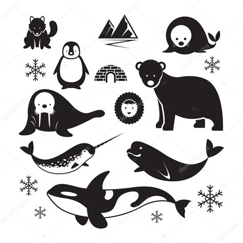 Arctic Animals Silhouette Set Stock Vector Image by ©muchmania #90923964